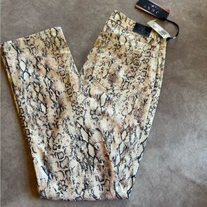 7 For All Mankind Snake Print Ankle Straight Jeans - Beige and Black